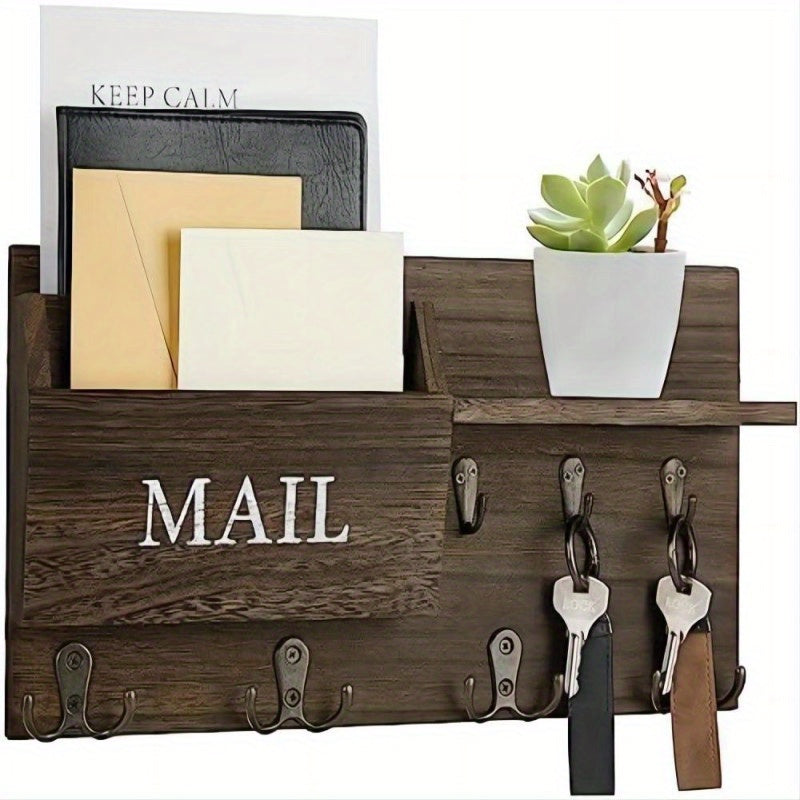 1pc Wall Mounted Key Holder Rack, Mail Organizer Rack, Planter Ornament Storage Display Self, Key Hanging Finishing Hook, Multipurpose Storage Organizer Rack, Suitable For Entryway, Hallway, Living Room