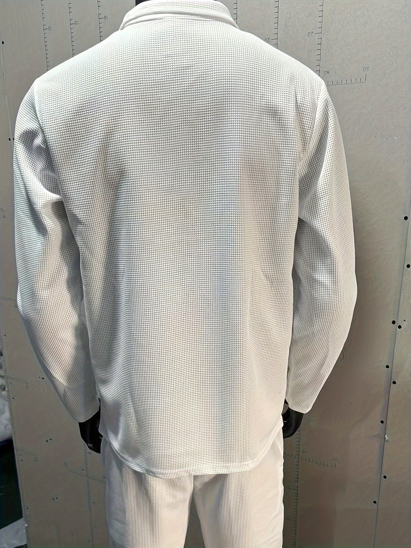 2Pcs Men's Waffle Pattern Outfits, Casual V Neck Long Sleeve Pullover Sweatshirt And Drawstring Sweatpants Joggers Set For Spring Fall