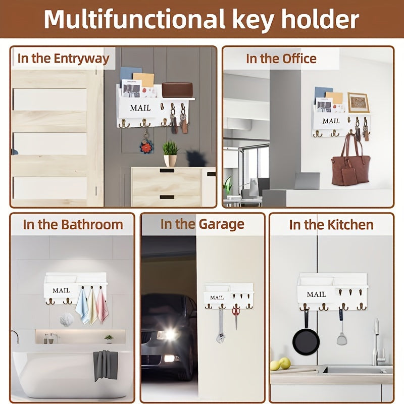 1pc Wall Mounted Key Holder Rack, Mail Organizer Rack, Planter Ornament Storage Display Self, Key Hanging Finishing Hook, Multipurpose Storage Organizer Rack, Suitable For Entryway, Hallway, Living Room