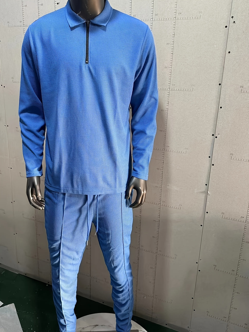 2Pcs Men's Waffle Pattern Outfits, Casual V Neck Long Sleeve Pullover Sweatshirt And Drawstring Sweatpants Joggers Set For Spring Fall