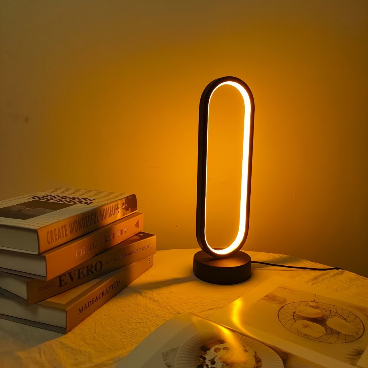 Lampara de mesa LED con forma de anillo, LUZ nocturna regulable.