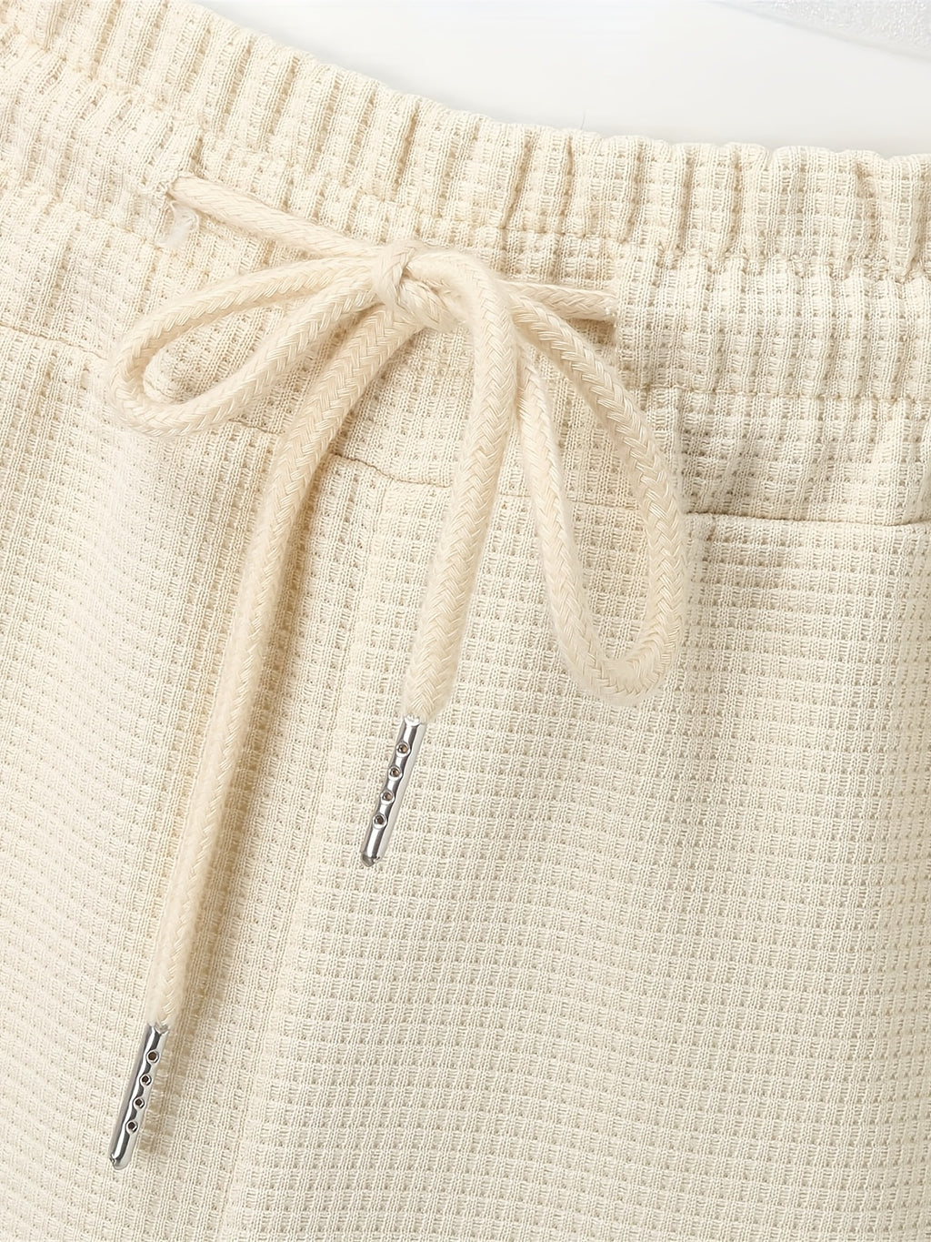 2Pcs Men's Waffle Pattern Outfits, Casual V Neck Long Sleeve Pullover Sweatshirt And Drawstring Sweatpants Joggers Set For Spring Fall