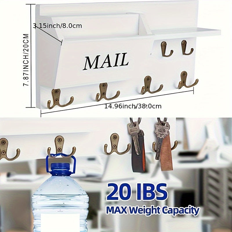 1pc Wall Mounted Key Holder Rack, Mail Organizer Rack, Planter Ornament Storage Display Self, Key Hanging Finishing Hook, Multipurpose Storage Organizer Rack, Suitable For Entryway, Hallway, Living Room