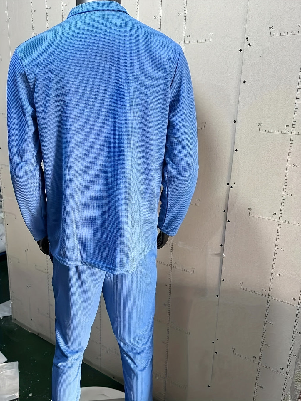 2Pcs Men's Waffle Pattern Outfits, Casual V Neck Long Sleeve Pullover Sweatshirt And Drawstring Sweatpants Joggers Set For Spring Fall