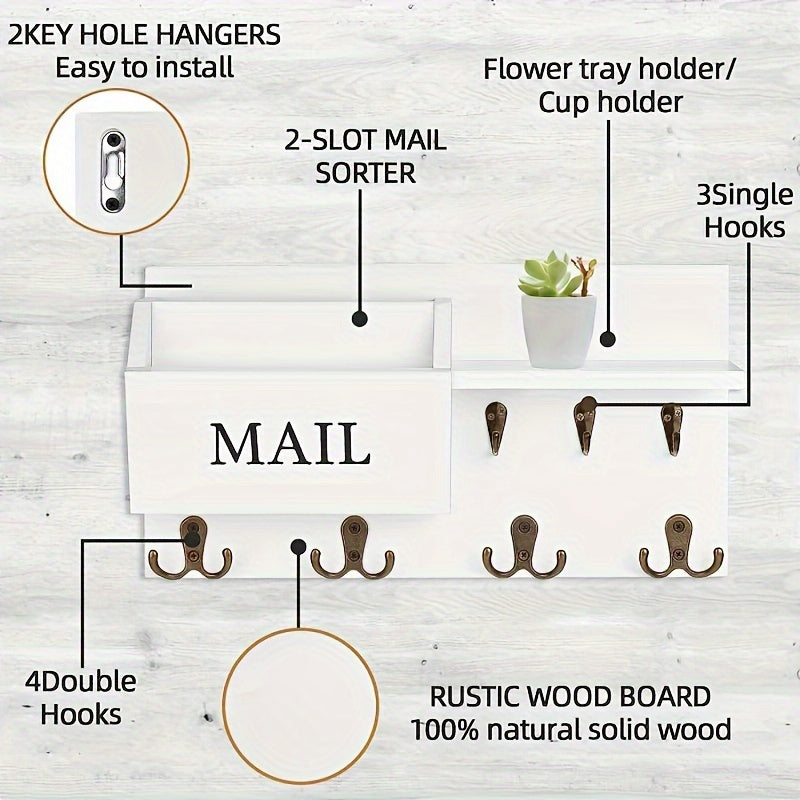 1pc Wall Mounted Key Holder Rack, Mail Organizer Rack, Planter Ornament Storage Display Self, Key Hanging Finishing Hook, Multipurpose Storage Organizer Rack, Suitable For Entryway, Hallway, Living Room