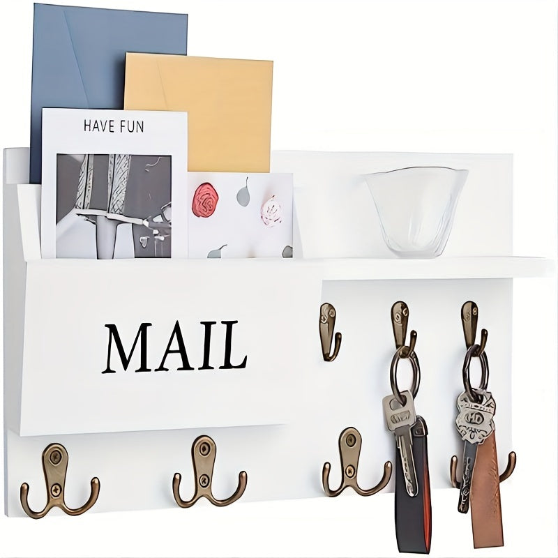 1pc Wall Mounted Key Holder Rack, Mail Organizer Rack, Planter Ornament Storage Display Self, Key Hanging Finishing Hook, Multipurpose Storage Organizer Rack, Suitable For Entryway, Hallway, Living Room