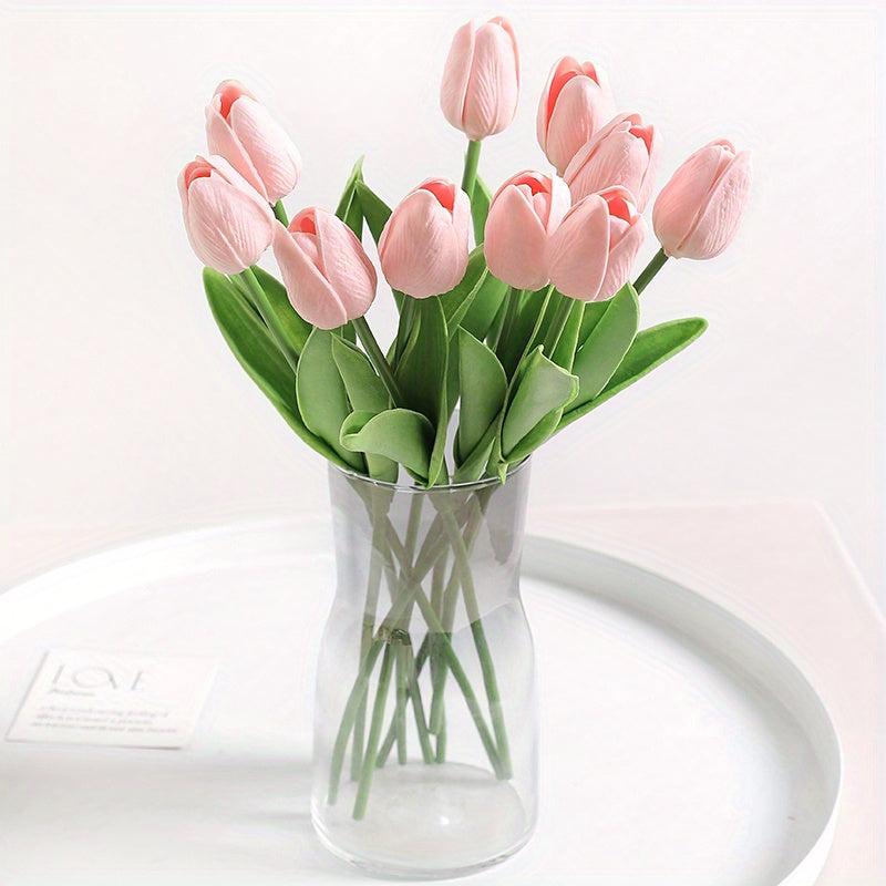 10pcs, Artificial Tulip, Artificial Flower Faux Flower Realistic Simulation Flower Blooming DIY Craft Bridal Bouquet Home Table Living Room Decoration, Indoor Outdoor Decoration