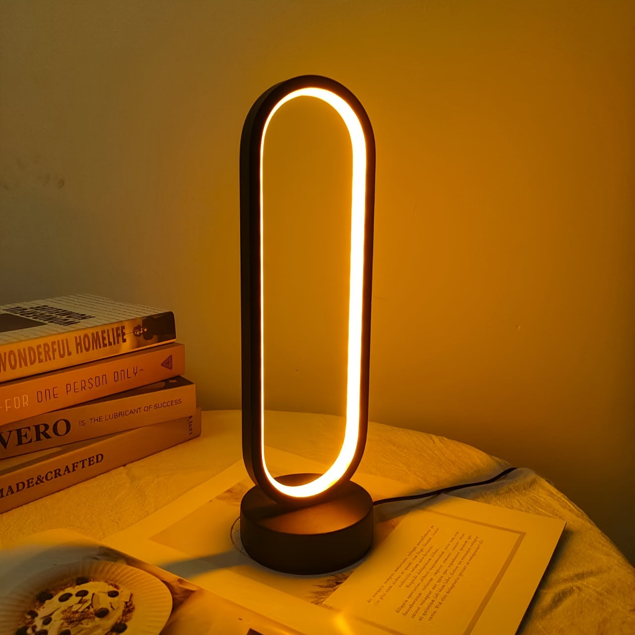 Lampara de mesa LED con forma de anillo, LUZ nocturna regulable.