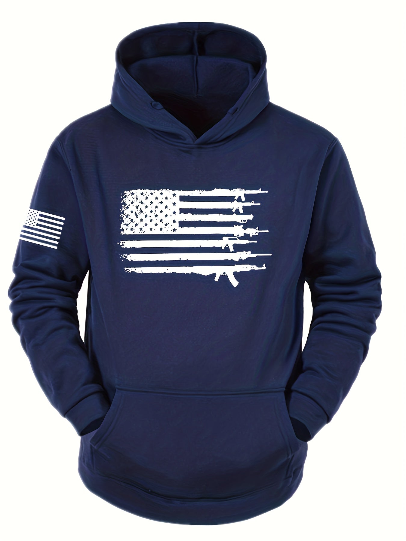 Sudadera casual para hombre con capucha y estampado de la bandera estadounidense