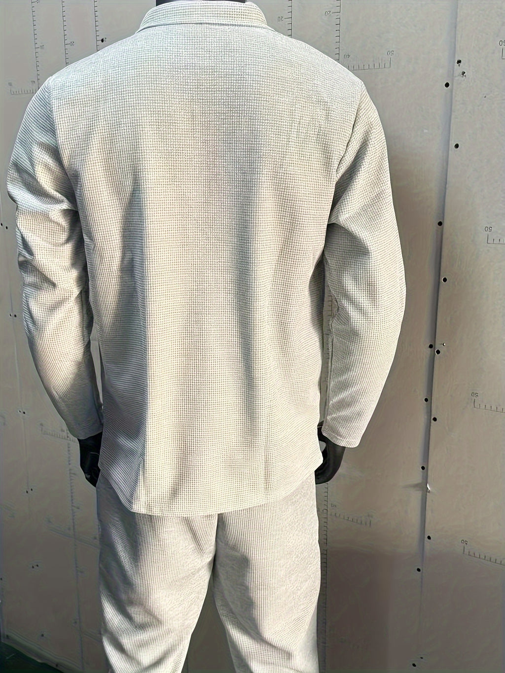 2Pcs Men's Waffle Pattern Outfits, Casual V Neck Long Sleeve Pullover Sweatshirt And Drawstring Sweatpants Joggers Set For Spring Fall