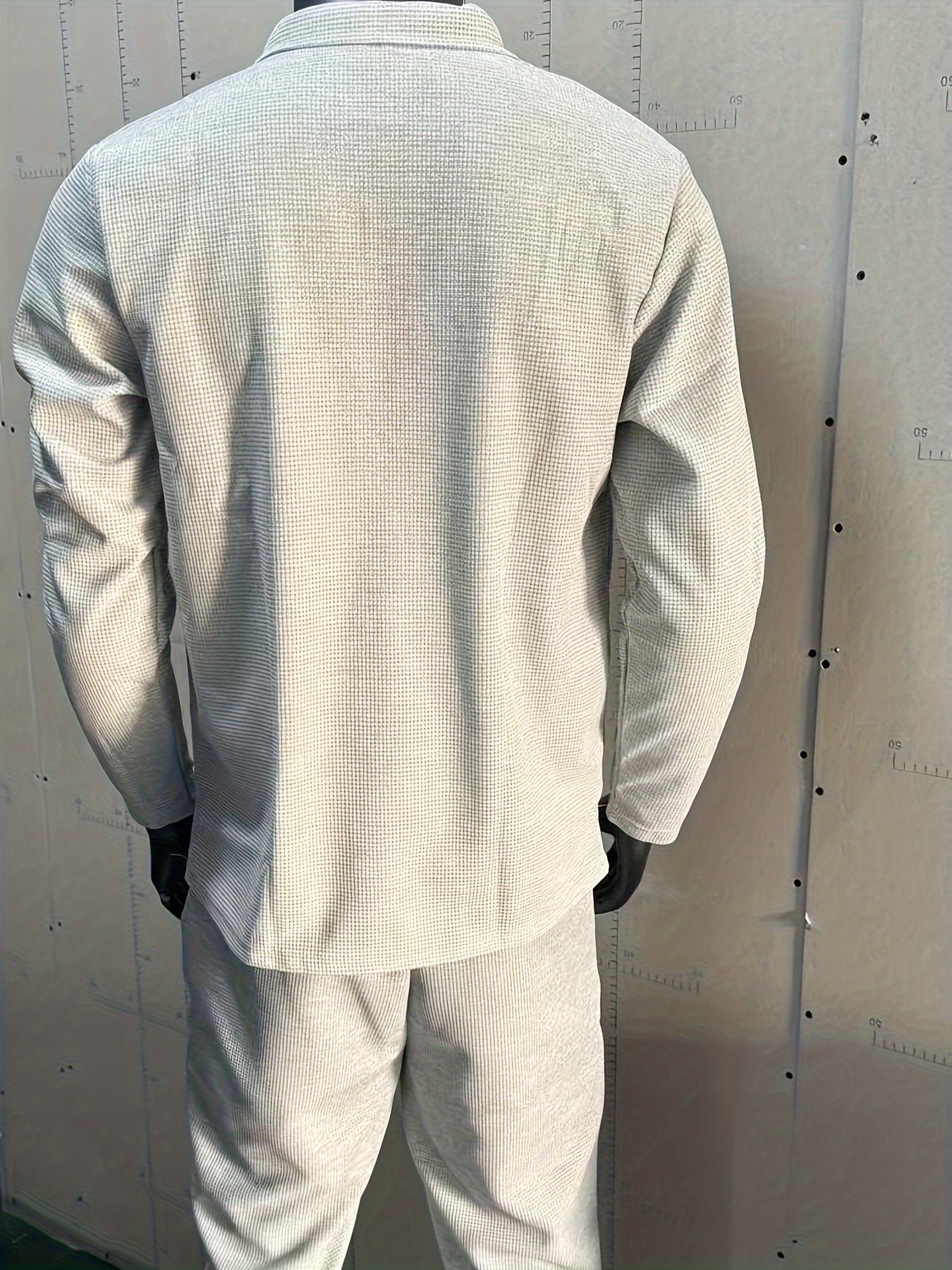 2Pcs Men's Waffle Pattern Outfits, Casual V Neck Long Sleeve Pullover Sweatshirt And Drawstring Sweatpants Joggers Set For Spring Fall