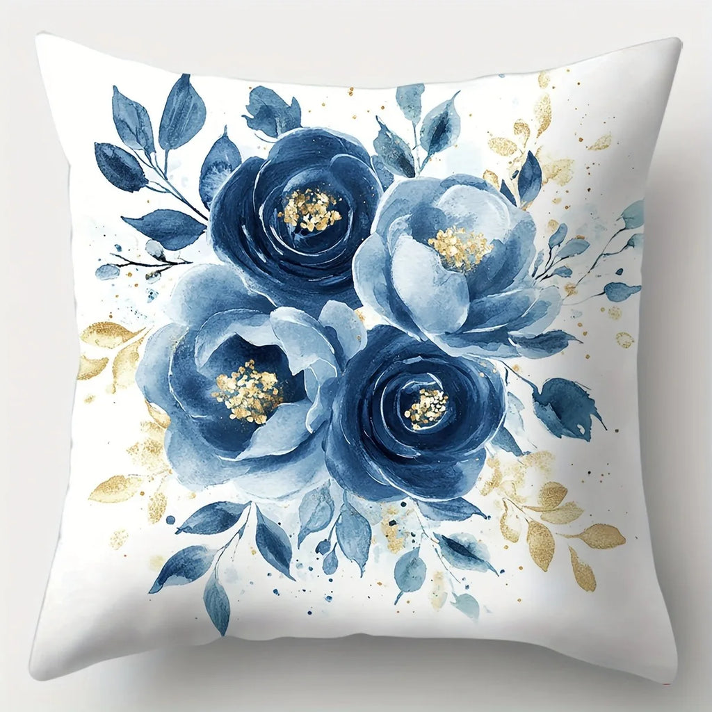 Funda de almohada decorativa de flores azules, Material de poliéster ultrasuave.