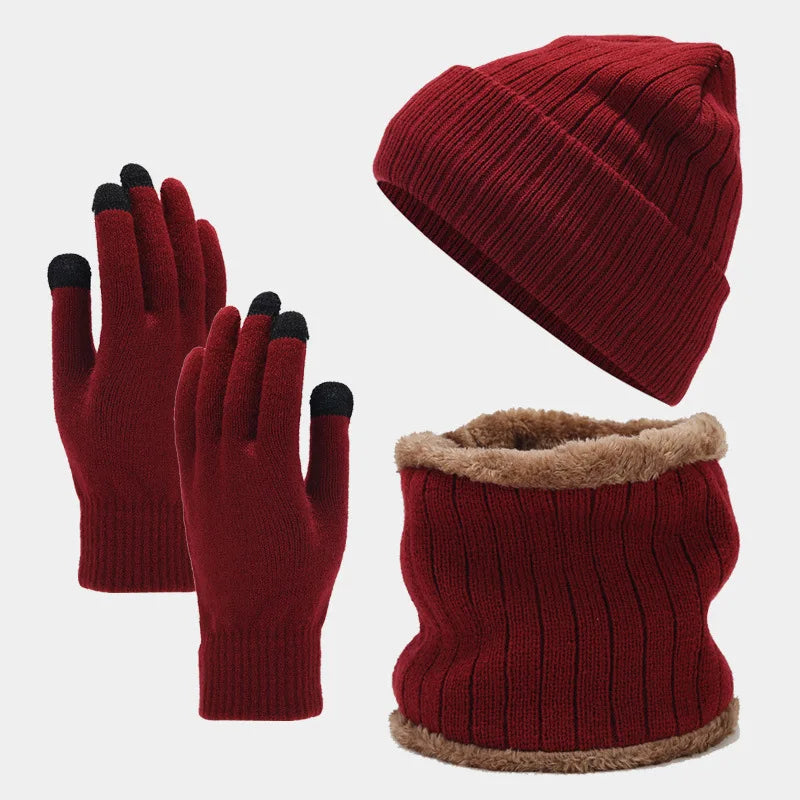Gorro de punto de cachemira para Hombre y mujer, guantes y cuello, tres piezas.