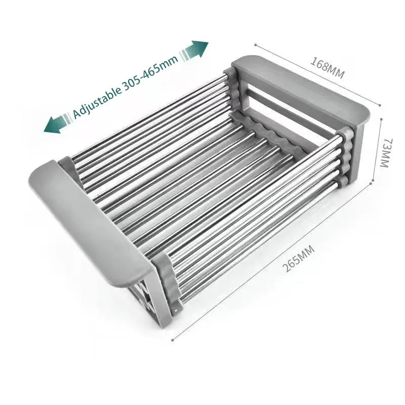 Escurridor para fregadero de cocina, cesta plegable de acero inoxidable para lavar platos.