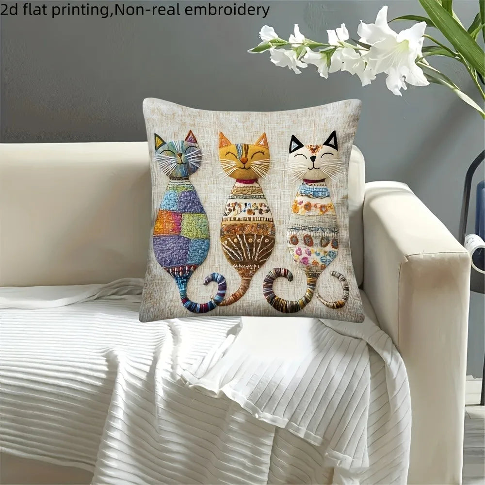 Funda de almohada con estampado 2D de gato.