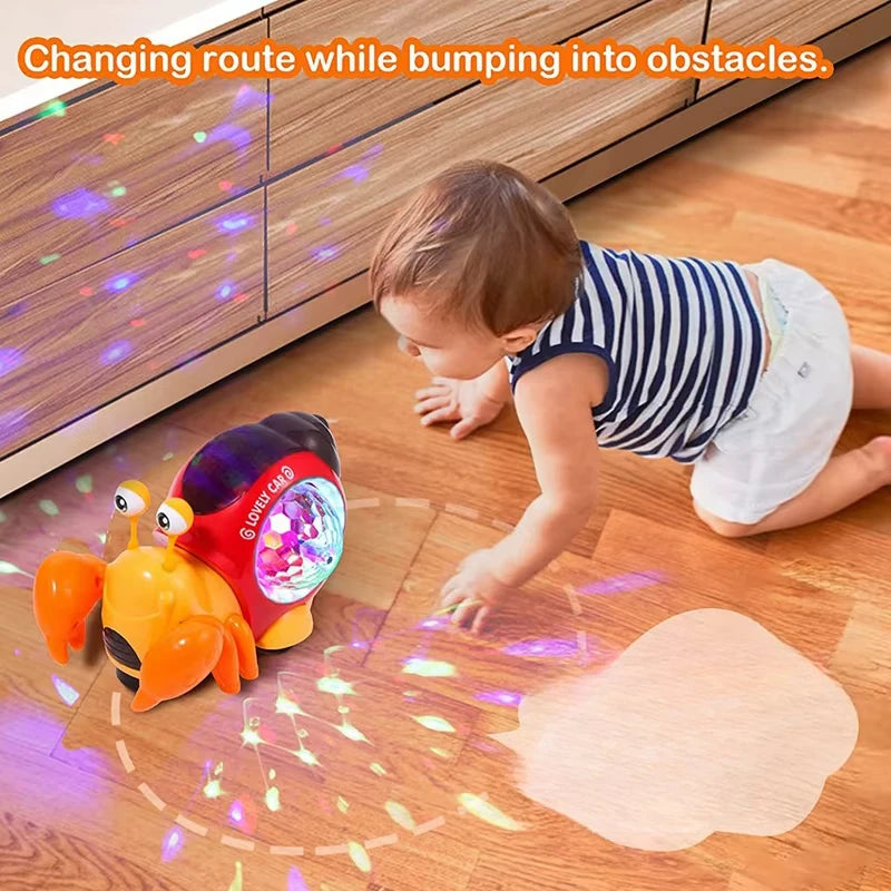 Juguetes para bebés de cangrejo para gatear con música,