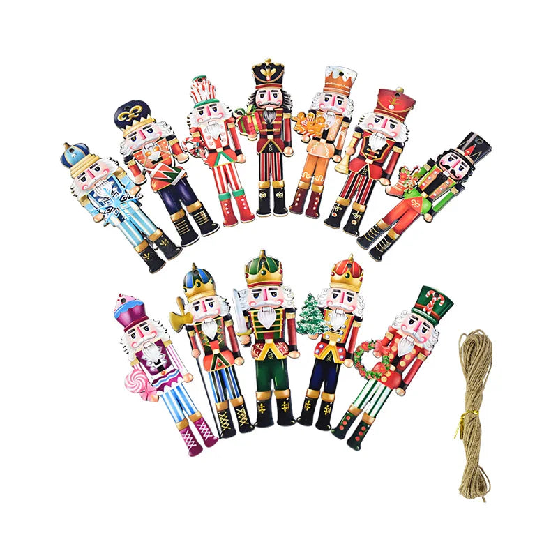 Adornos de madera de soldado Cascanueces de Navidad, 12 piezas por juego.