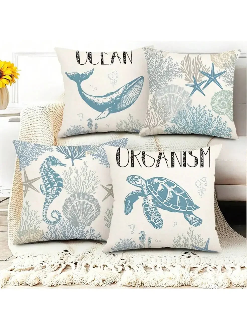 Funda de almohada con tematica marina.