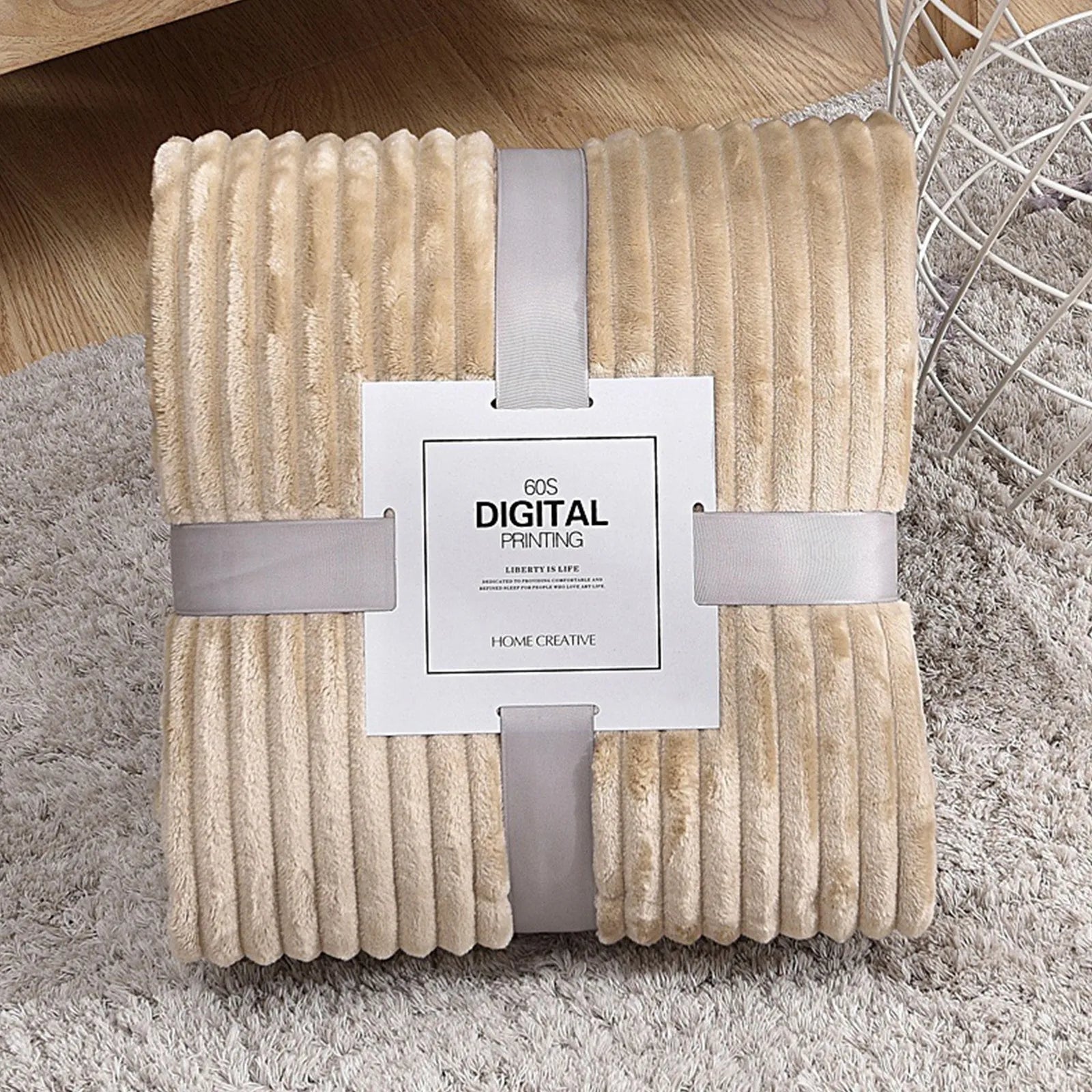 Mantas de franela a rayas para camas, Color sólido, rosa y azul, suave y cálido,.