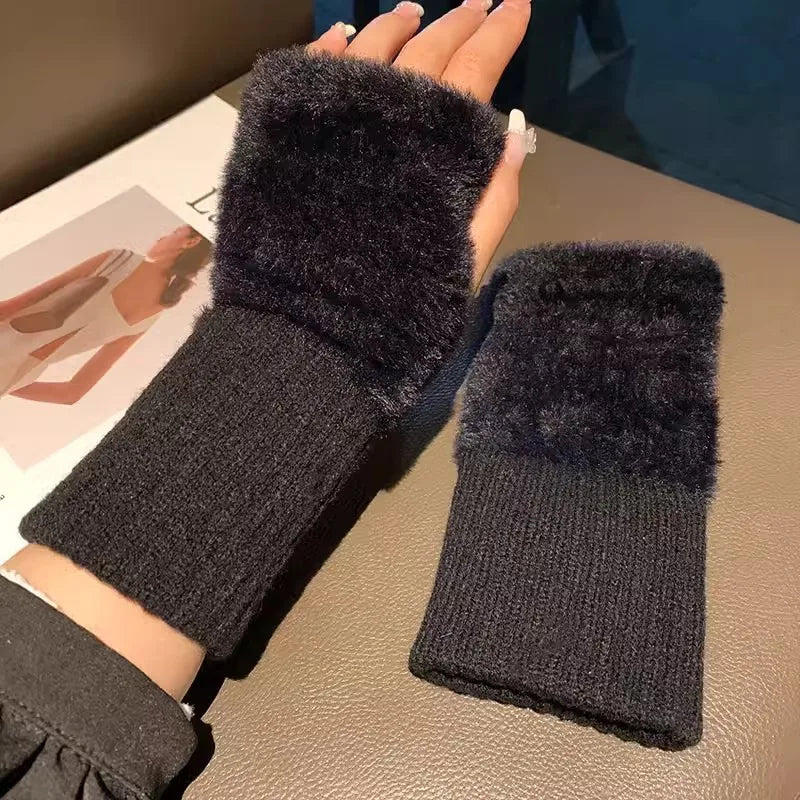 Guantes suaves de invierno con medio dedo para mujer.