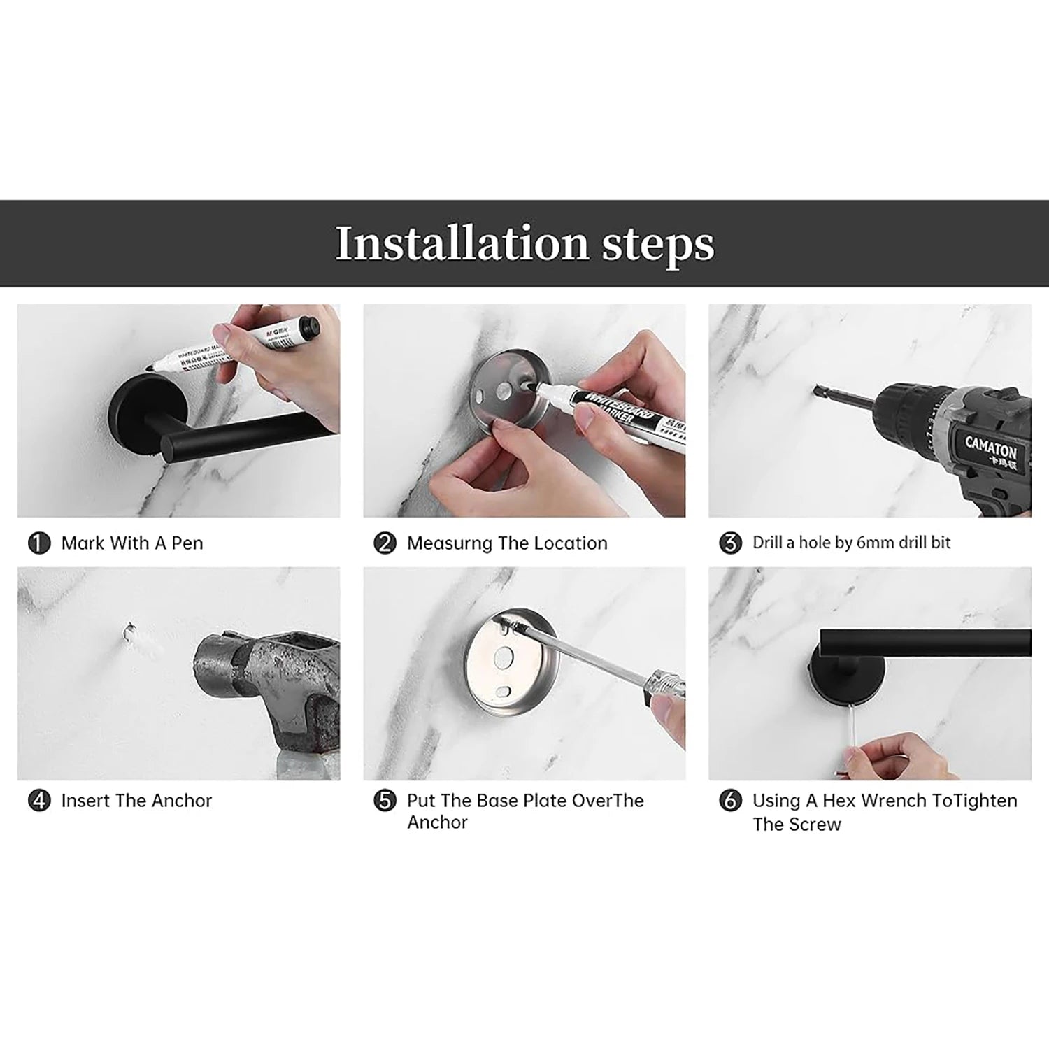 Juego de Soportes para toallas , papel higiénico,  Barra de toalla y Estante de riel.