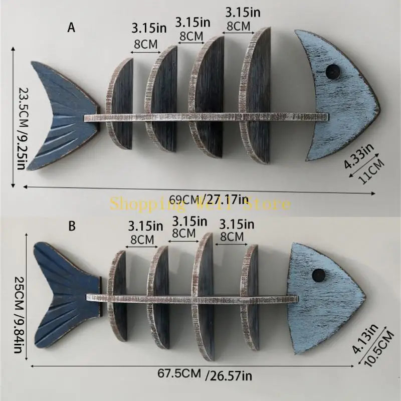 Estante colgante de pared, pescado madera acabado envejecido.