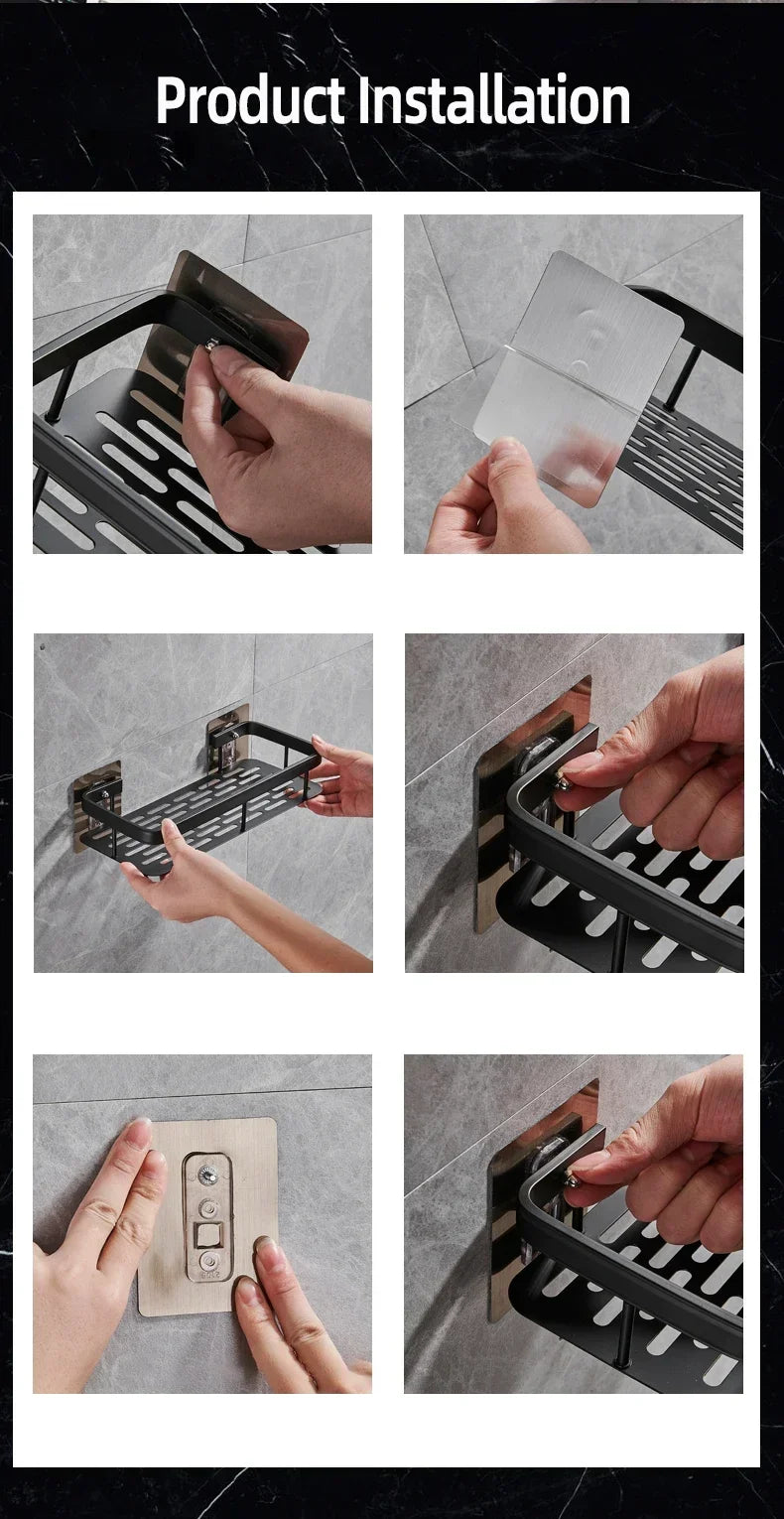 Estante de baño o cocina de aleación de aluminio, organizador de almacenamiento , sin Taladro!!