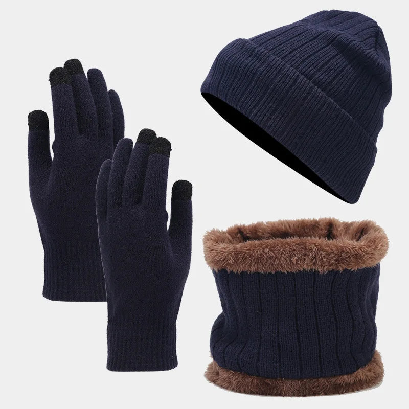 Gorro de punto de cachemira para Hombre y mujer, guantes y cuello, tres piezas.