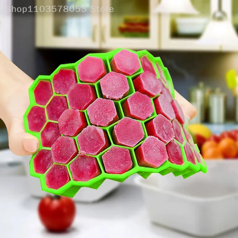 Molde de silicona para albóndigas de 37 rejillas con tapa, fabricante de bolas de arroz en forma de panal, bolas de pescado, molde para bolas de carne, herramientas para carne, accesorios de cocina