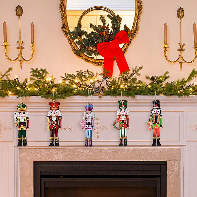 Adornos de madera de soldado Cascanueces de Navidad, 12 piezas por juego.