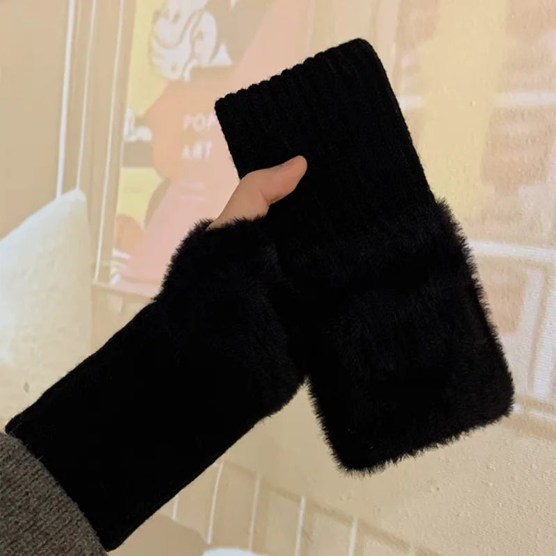 Guantes suaves de invierno con medio dedo para mujer.