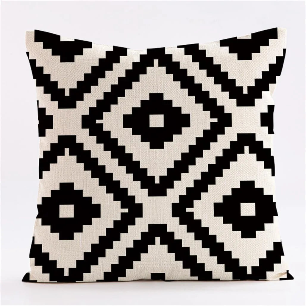 Fundas de almohada geométricas blancas y negras elegantes.