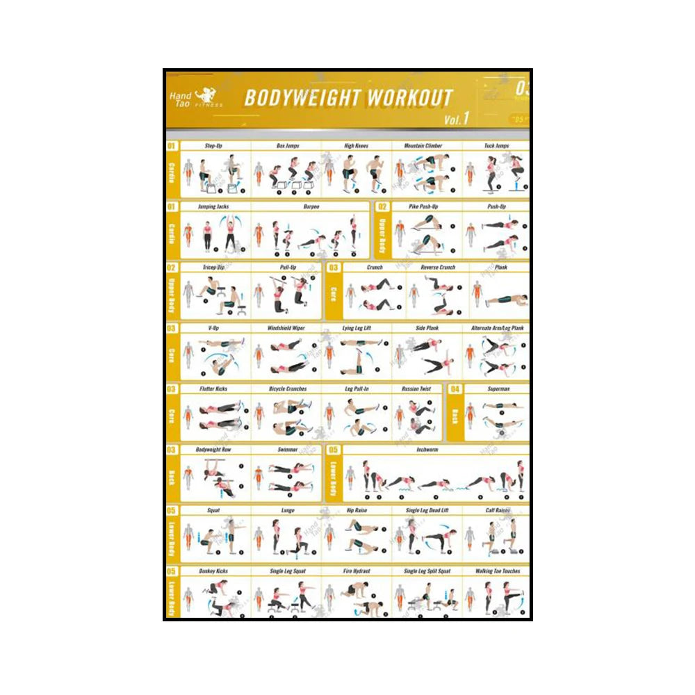 Tabla de acción detallada Para hacer gimnasio y yoga.