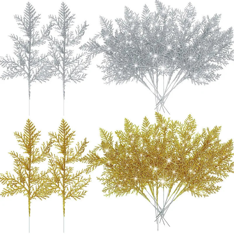 Decoración navideña, ramas brillantes, bayas, ramo de flores artificiales,