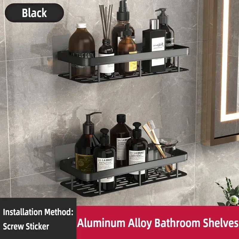 Estante de baño o cocina de aleación de aluminio, organizador de almacenamiento , sin Taladro!!