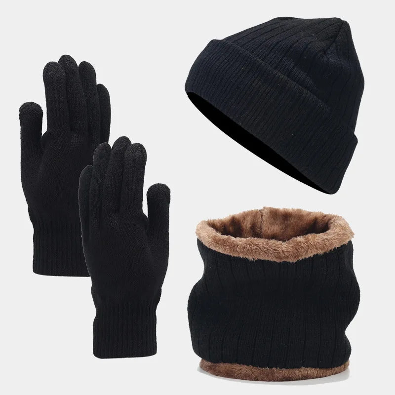 Gorro de punto de cachemira para Hombre y mujer, guantes y cuello, tres piezas.