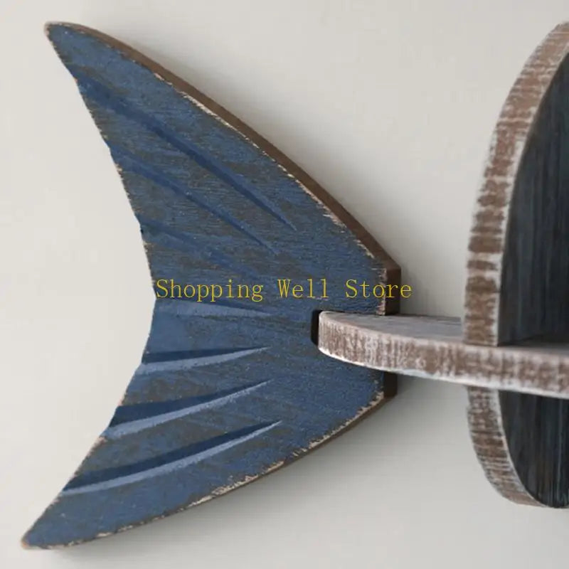 Estante colgante de pared, pescado madera acabado envejecido.