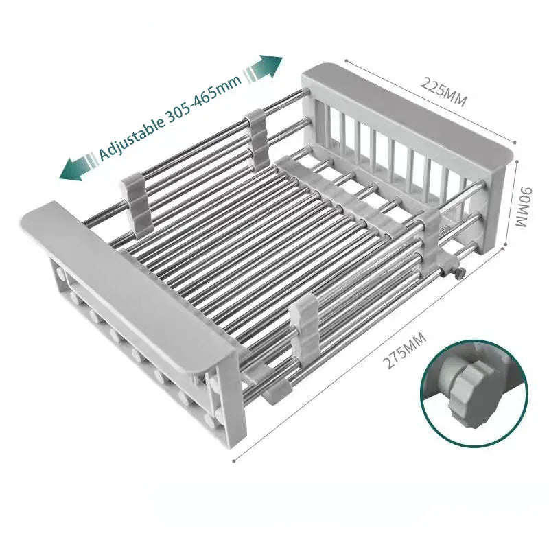 Escurridor para fregadero de cocina, cesta plegable de acero inoxidable para lavar platos.