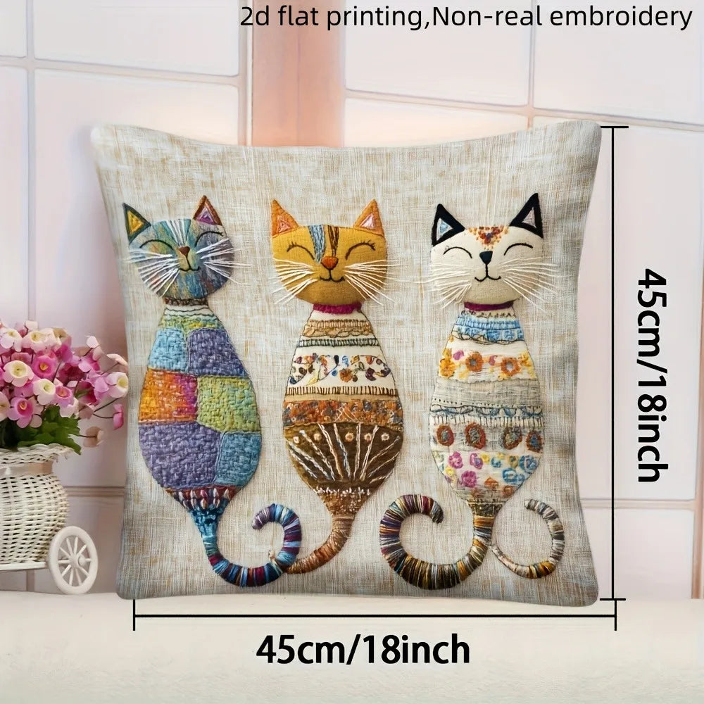 Funda de almohada con estampado 2D de gato.