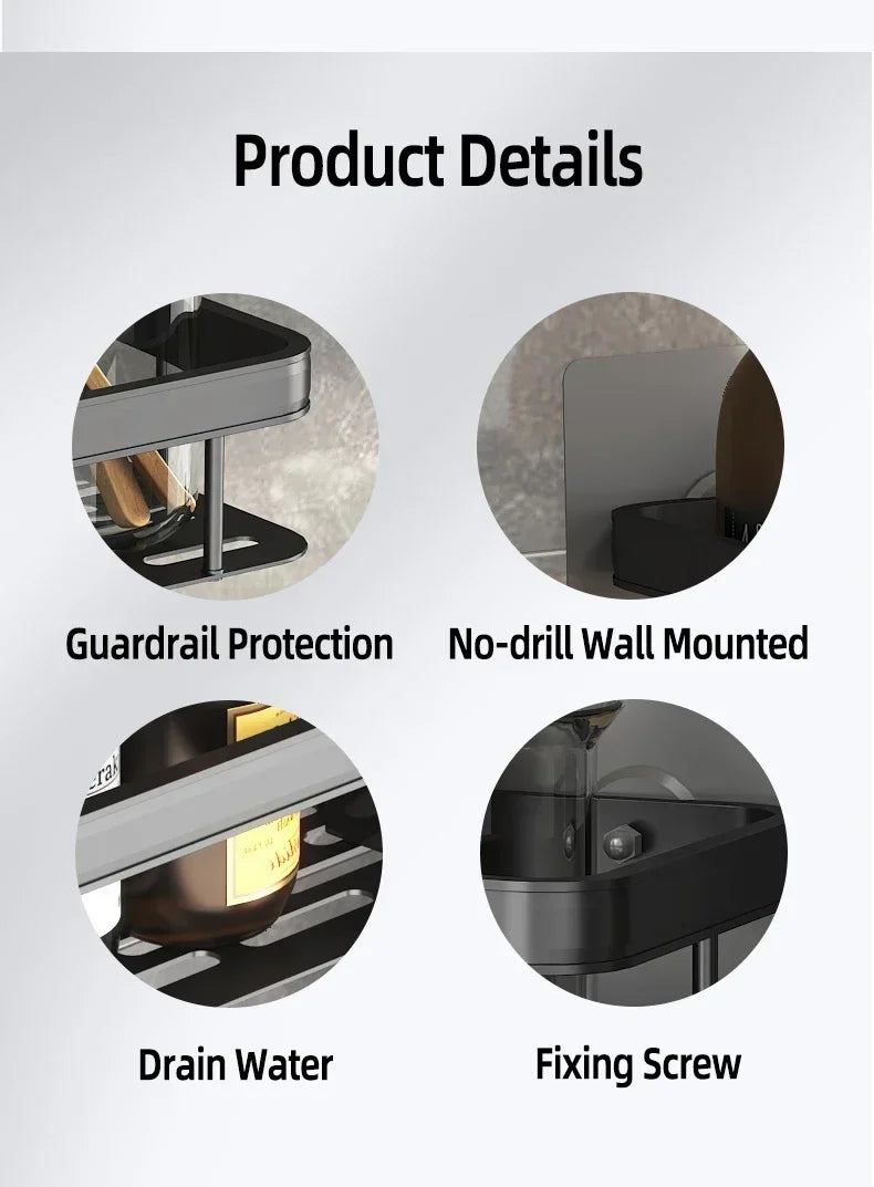 Estante de baño o cocina de aleación de aluminio, organizador de almacenamiento , sin Taladro!!