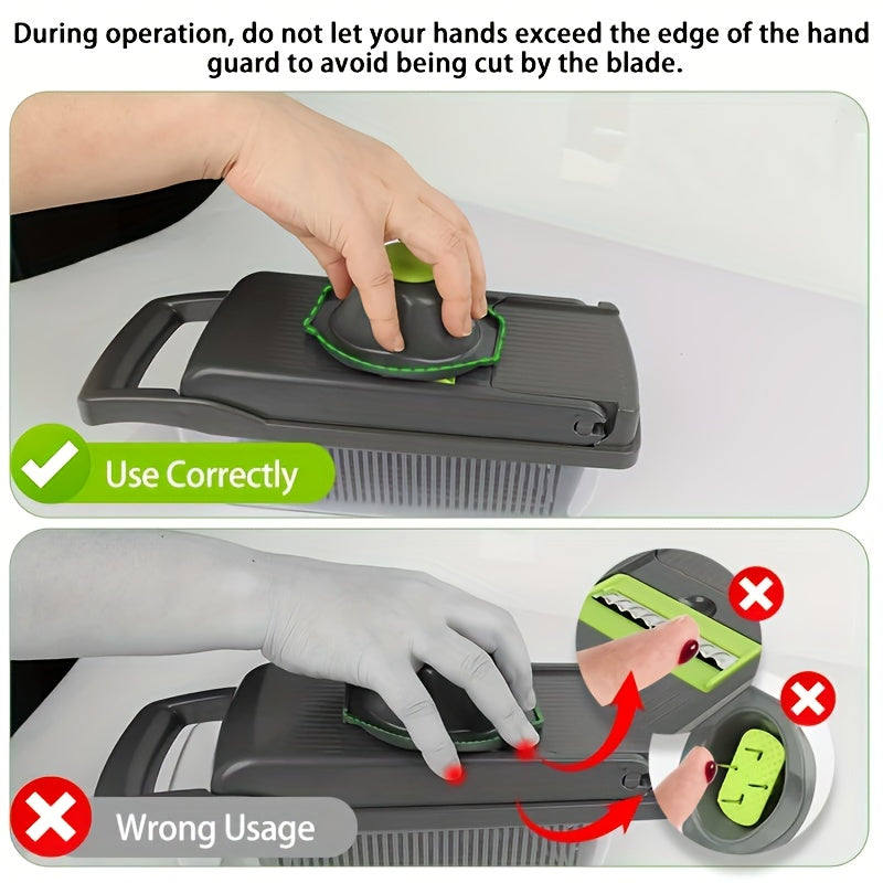 15pcs multifunctional vegetable chopper-stainless steel blade, handle food grinder, vegetable slicer, and onion chopper- suitable for french fries, large capacity slicers, and shredders-perfect for daily kitchen use-an excell