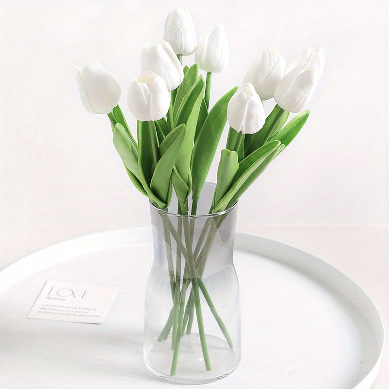 10pcs, Artificial Tulip, Artificial Flower Faux Flower Realistic Simulation Flower Blooming DIY Craft Bridal Bouquet Home Table Living Room Decoration, Indoor Outdoor Decoration