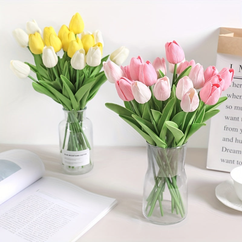 10pcs, Artificial Tulip, Artificial Flower Faux Flower Realistic Simulation Flower Blooming DIY Craft Bridal Bouquet Home Table Living Room Decoration, Indoor Outdoor Decoration