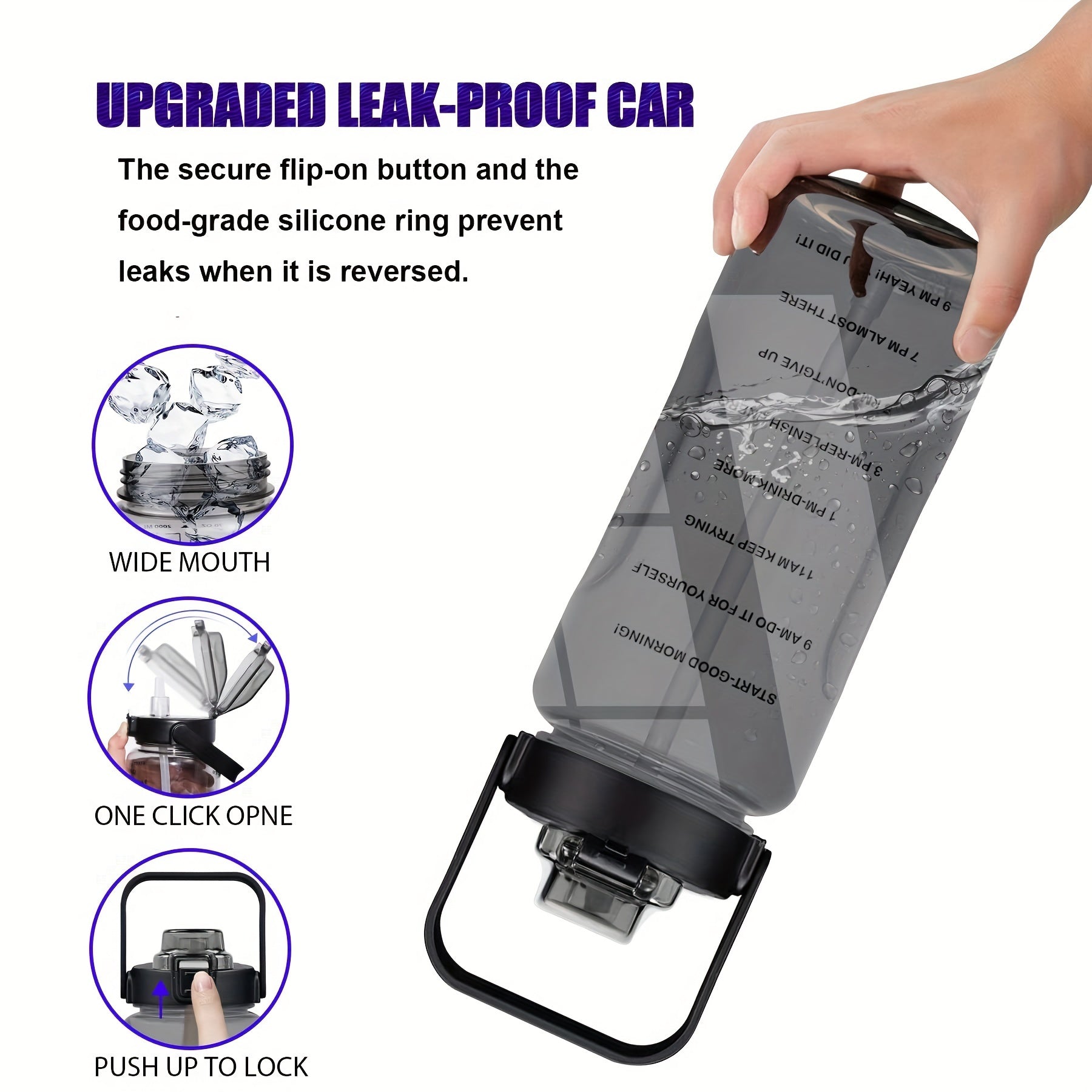 Botella de agua fitness de 1,89 L (½ galón). Ideal para entrenamientos intensos, gimnasio y actividades al aire libre. Fabricada con materiales resistentes y libre de BPA.