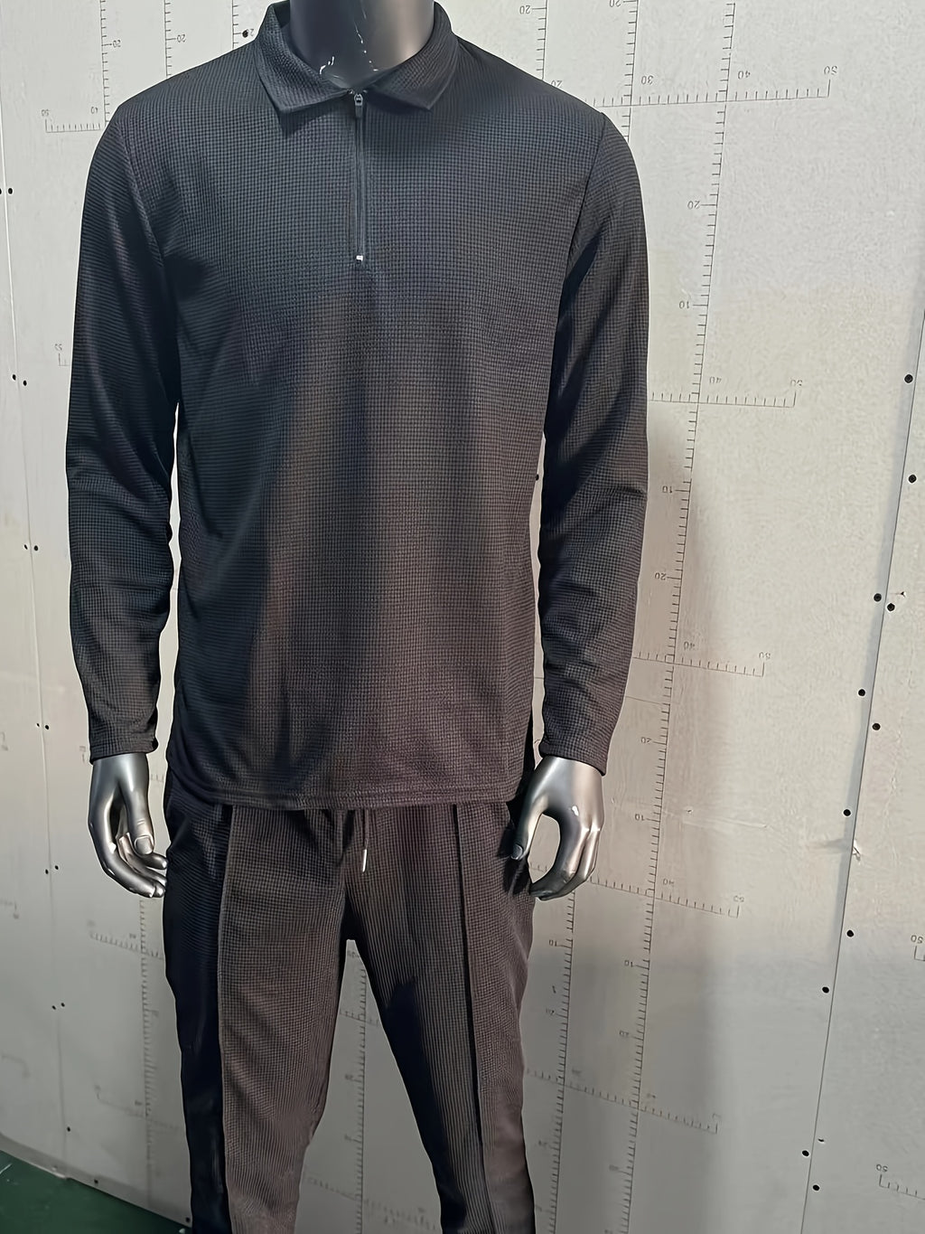 2Pcs Men's Waffle Pattern Outfits, Casual V Neck Long Sleeve Pullover Sweatshirt And Drawstring Sweatpants Joggers Set For Spring Fall