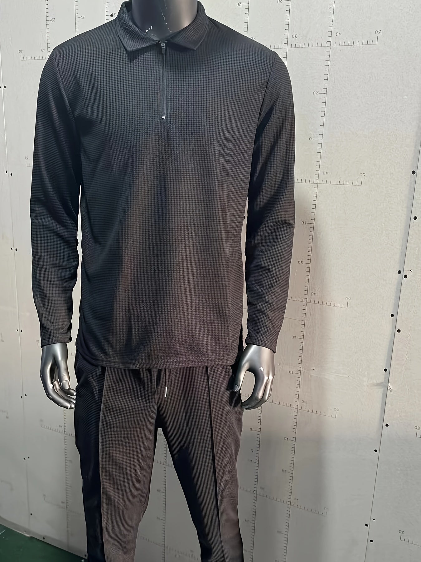 2Pcs Men's Waffle Pattern Outfits, Casual V Neck Long Sleeve Pullover Sweatshirt And Drawstring Sweatpants Joggers Set For Spring Fall