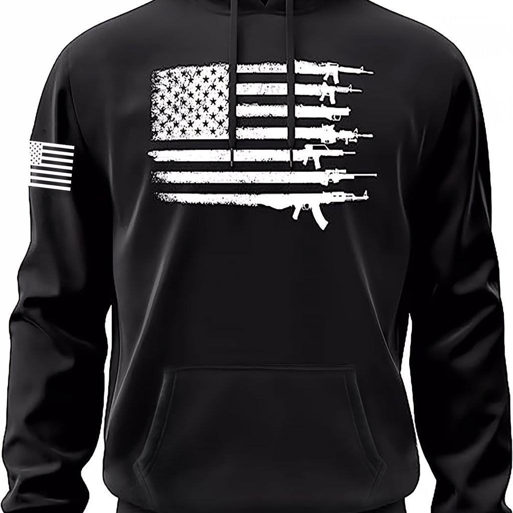 Sudadera casual para hombre con capucha y estampado de la bandera estadounidense