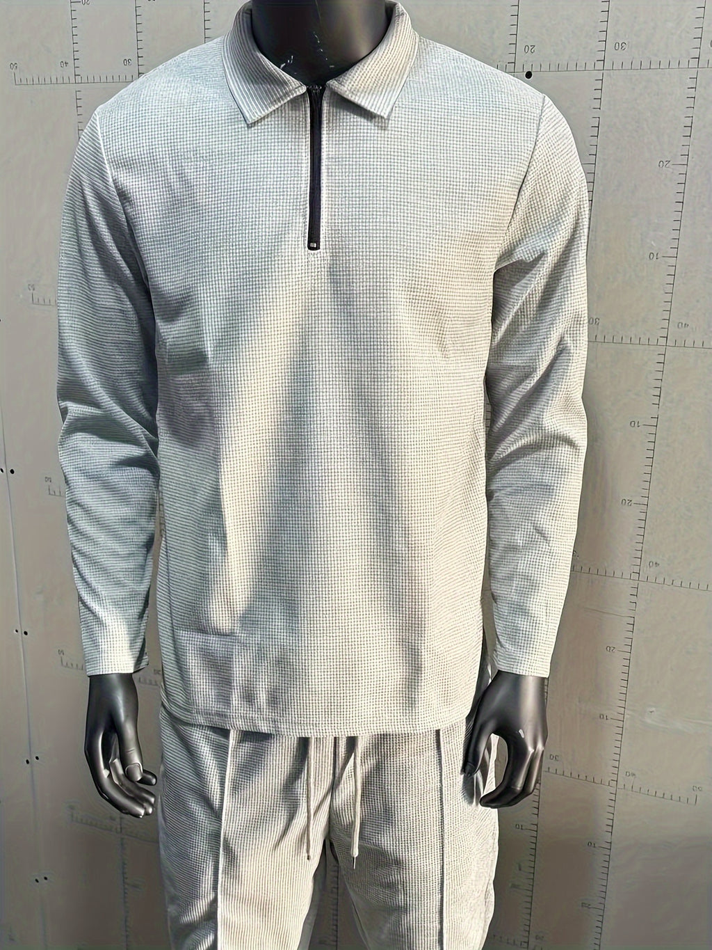 2Pcs Men's Waffle Pattern Outfits, Casual V Neck Long Sleeve Pullover Sweatshirt And Drawstring Sweatpants Joggers Set For Spring Fall